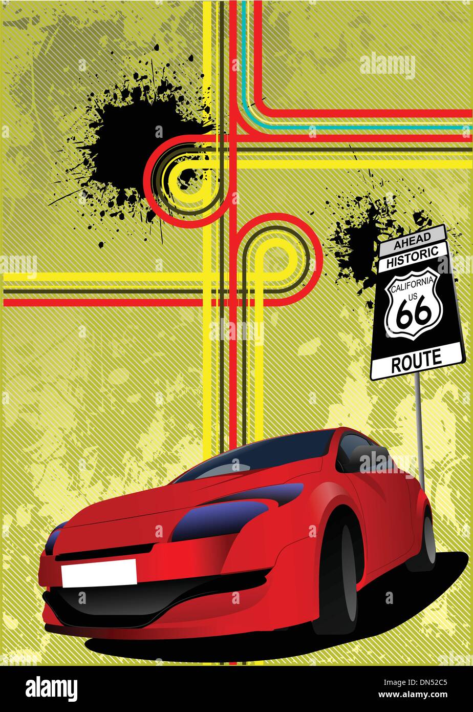 Abdeckung für Broschüre mit Junction und rotes Auto Bilder. Vektor Stock Vektor