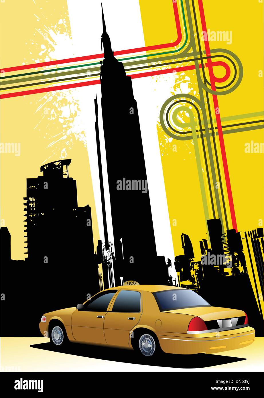 Abdeckung für Broschüre mit New York und dem Taxi Cab Bilder Stock Vektor