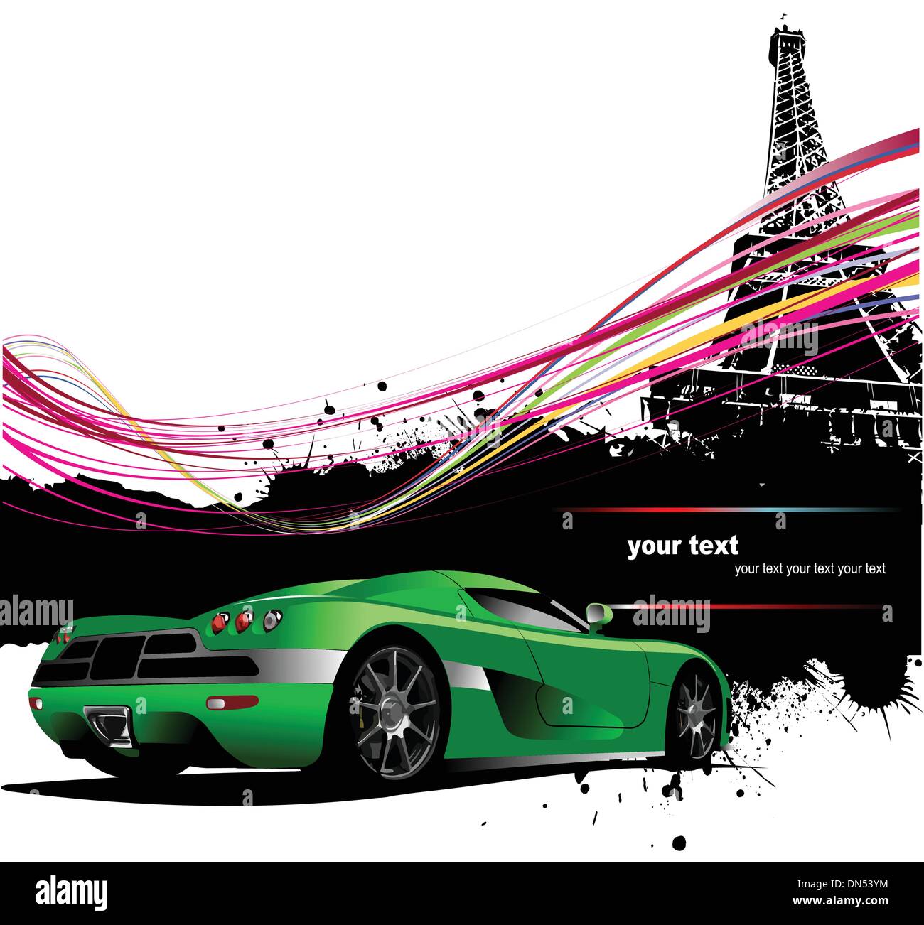 Grün-Sportwagen mit Paris Bildhintergrund. Vektor-illustration Stock Vektor