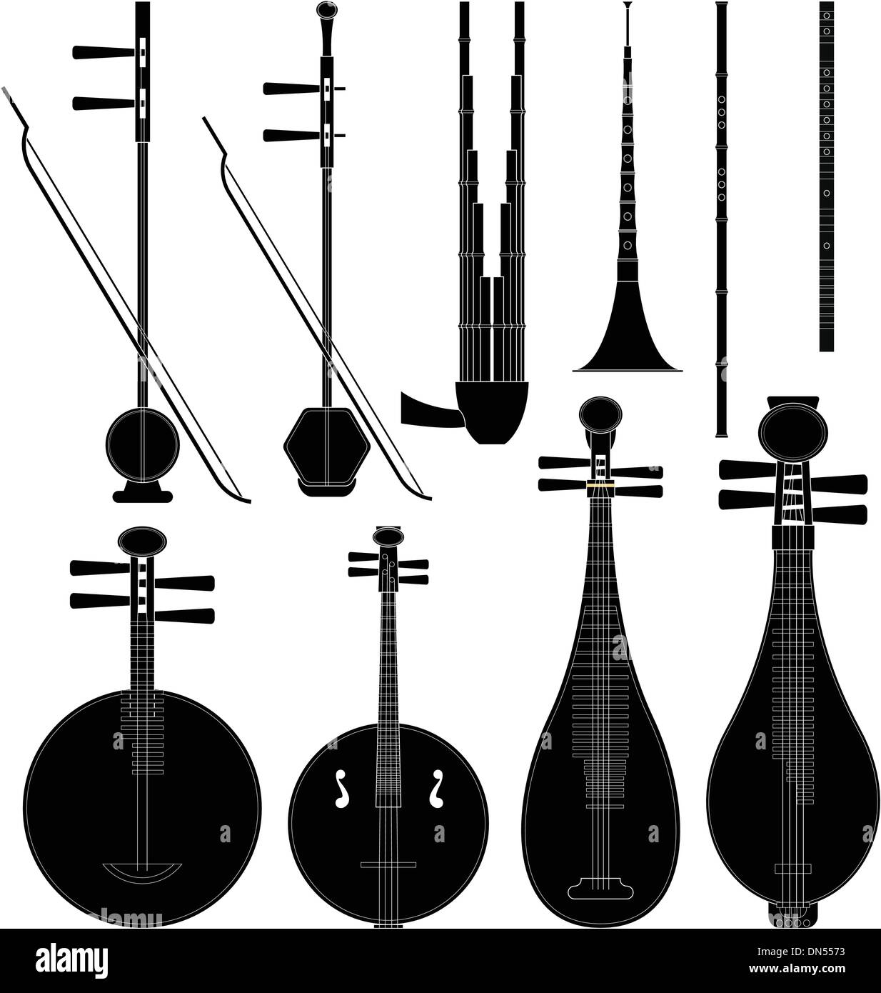 Chinesische Musikinstrumente Stock Vektor