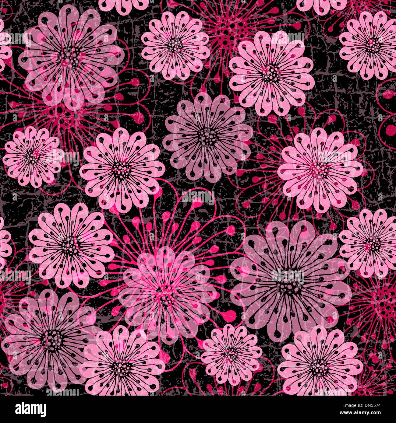 Dunkle nahtlose Muster mit rosa Blüten Stock Vektor