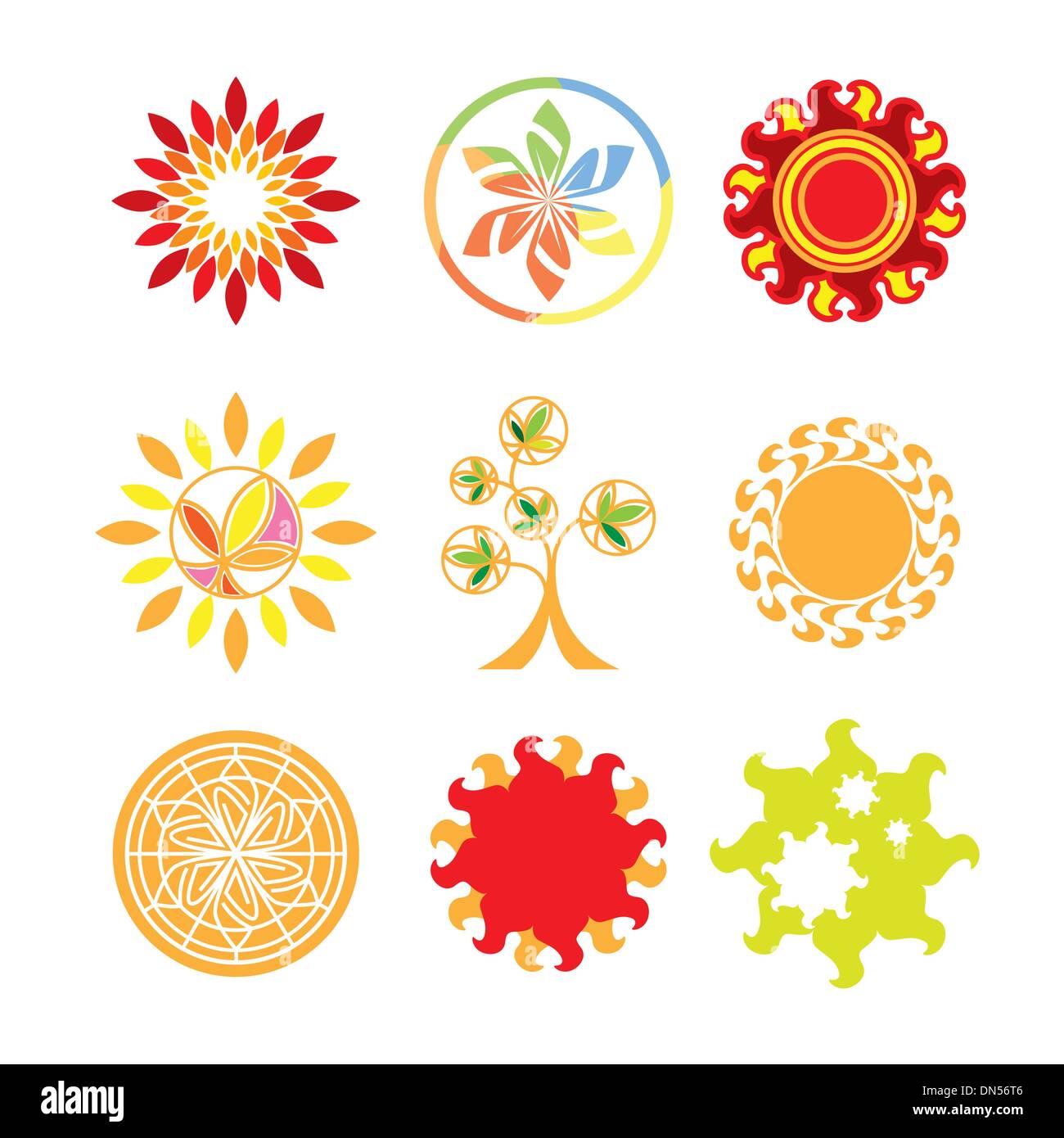 Kollektion von Vektor-Logos in Form von der Sonne Stock Vektor