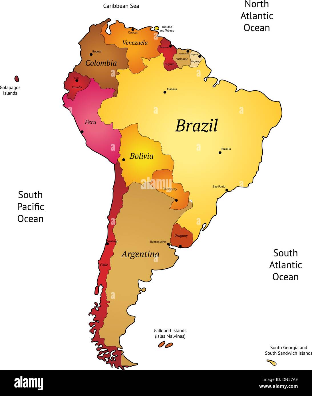 Karte Von Lateinamerika Stock Vektorgrafik Alamy