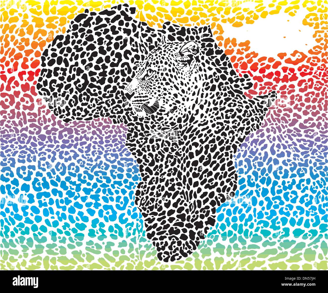 Leopard-Regenbogen-Hintergrund mit einem Symbol Afrikas Stock Vektor