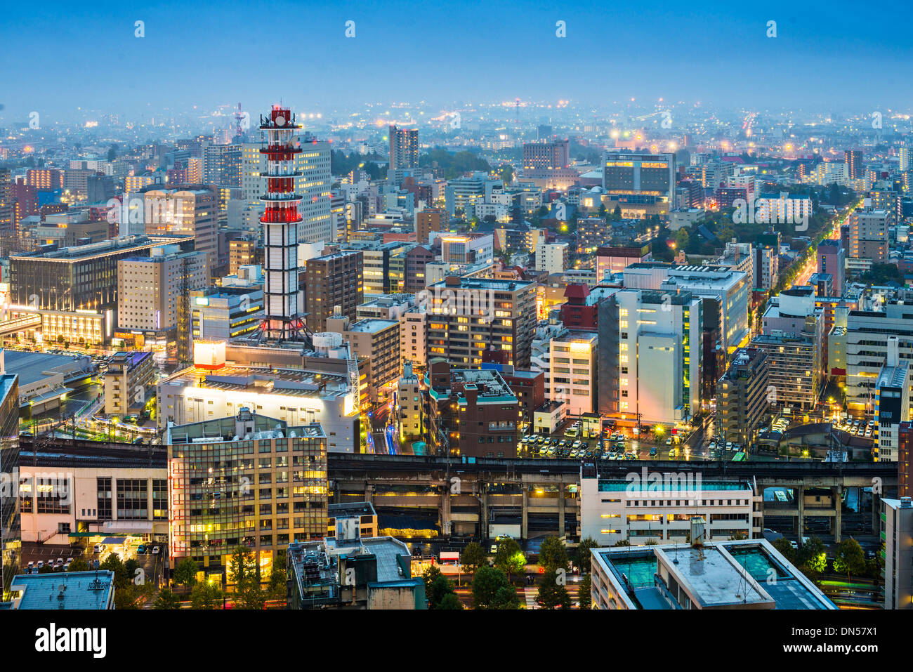 Sendai, Japan Stadtbild in der Dämmerung Stockfoto