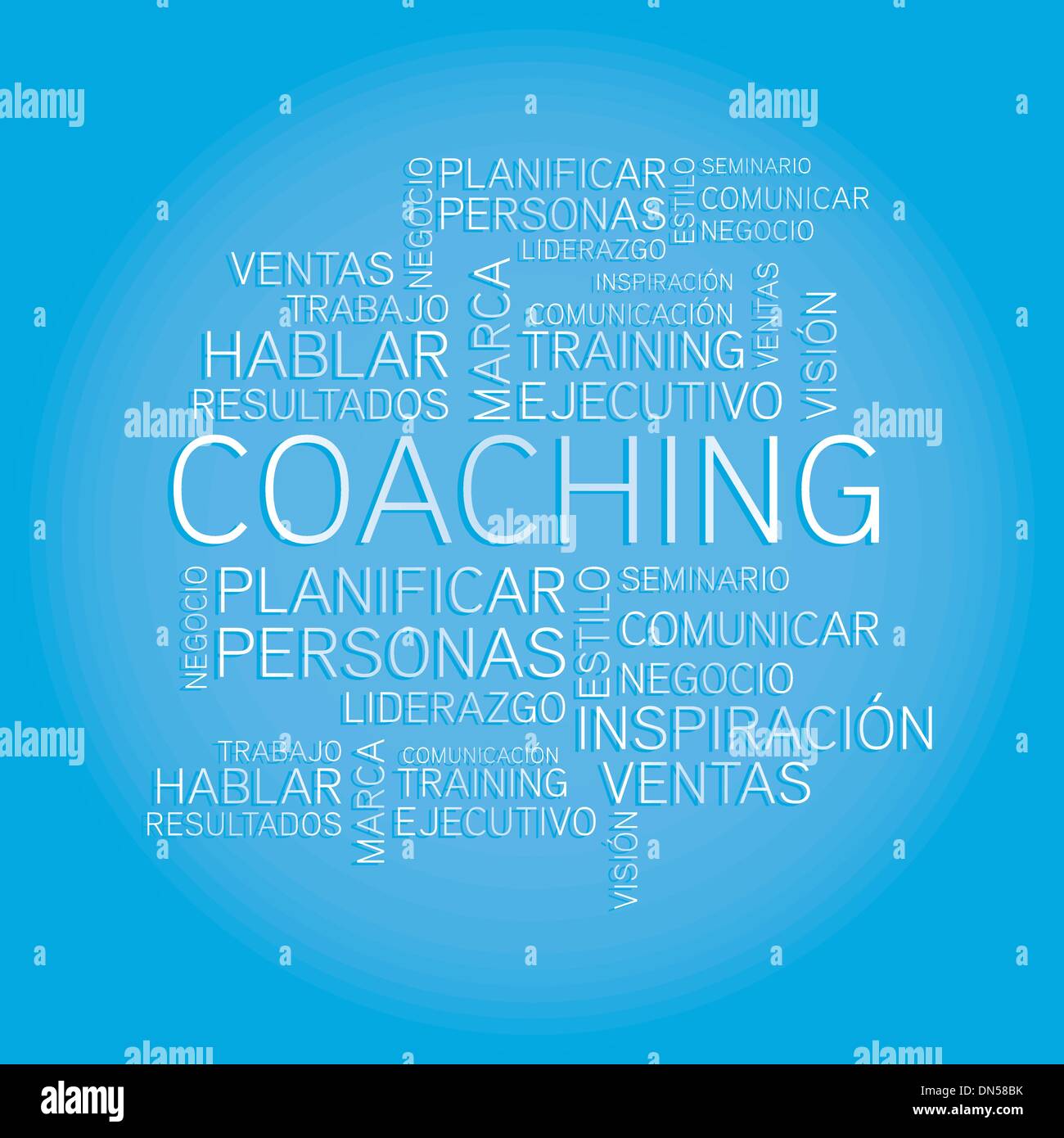 Coaching-Konzept Verwandte spanische Wörter im tag Stock Vektor
