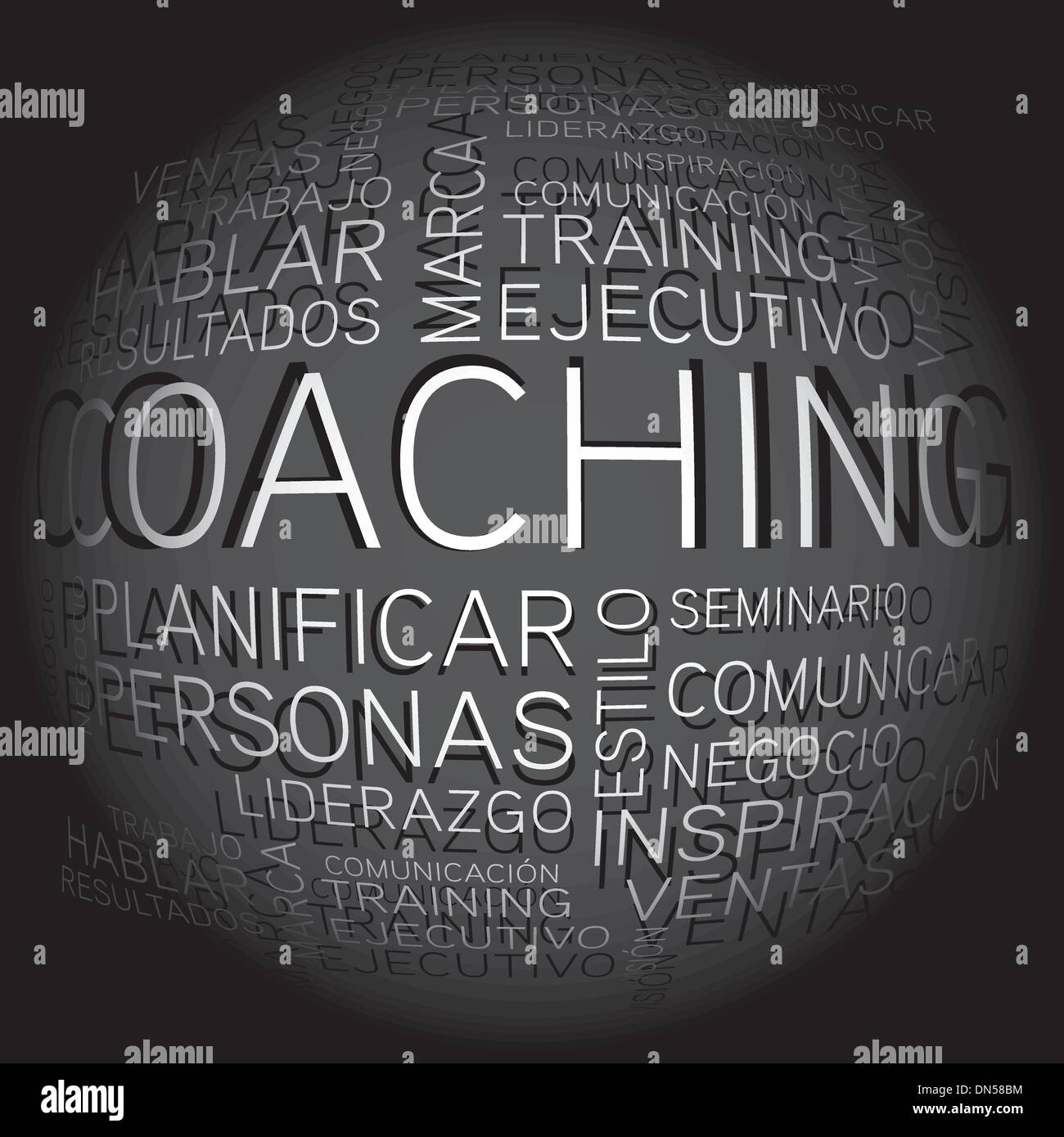 Coaching-Konzept Verwandte spanische Wörter im tag Stock Vektor