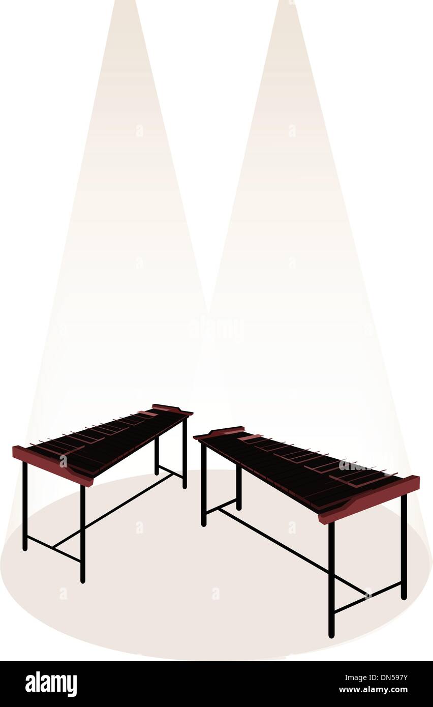 Zwei Retro-Marimba auf Hintergrund braun Bühne Stock Vektor