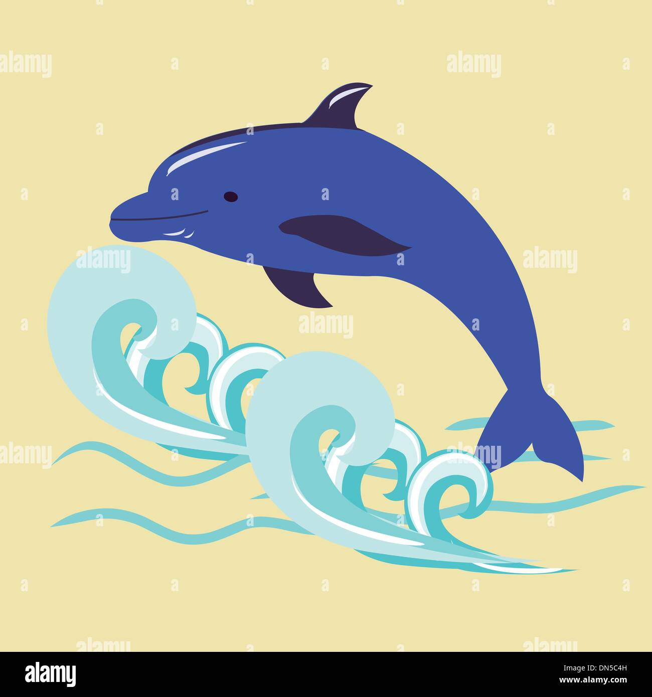 Delfine schwimmen auf dem Rücken Stock Vektor
