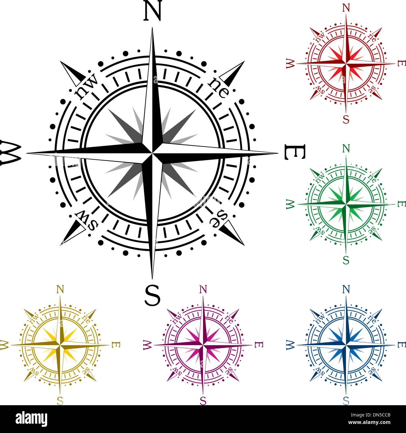 Reihe von bunten Kompasse Stock Vektor