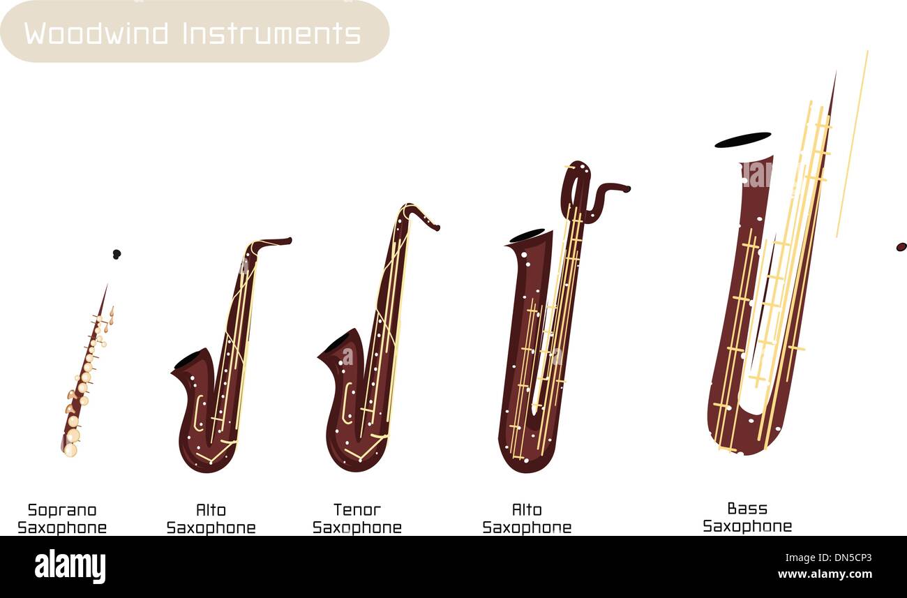 Verschiedene Arten von musikalischen Saxophon auf weißem Hintergrund Stock Vektor