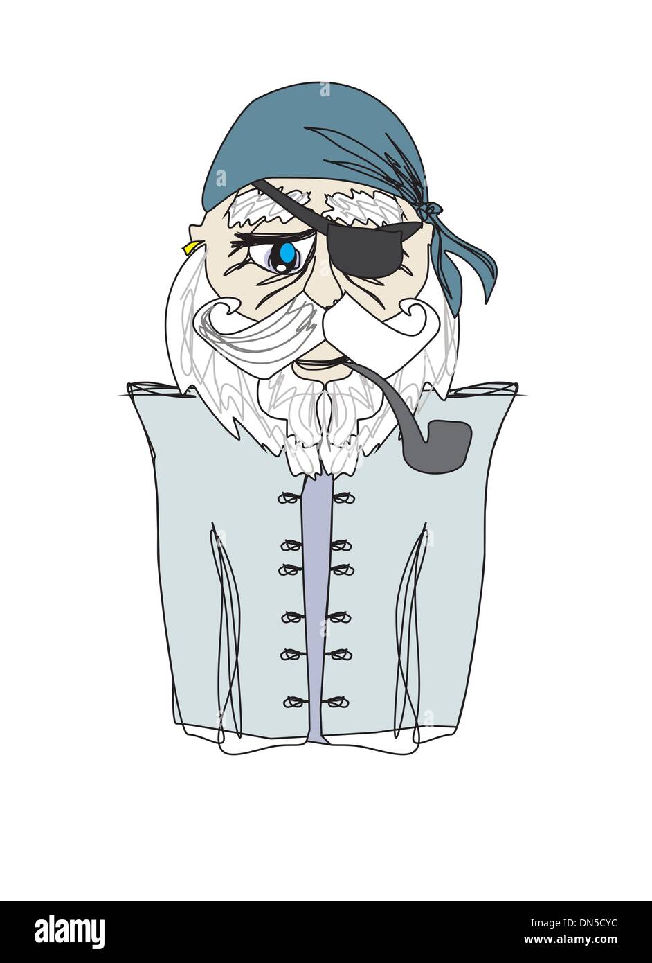 Alten Piratenkapitän, Doodle-Porträt Stock Vektor