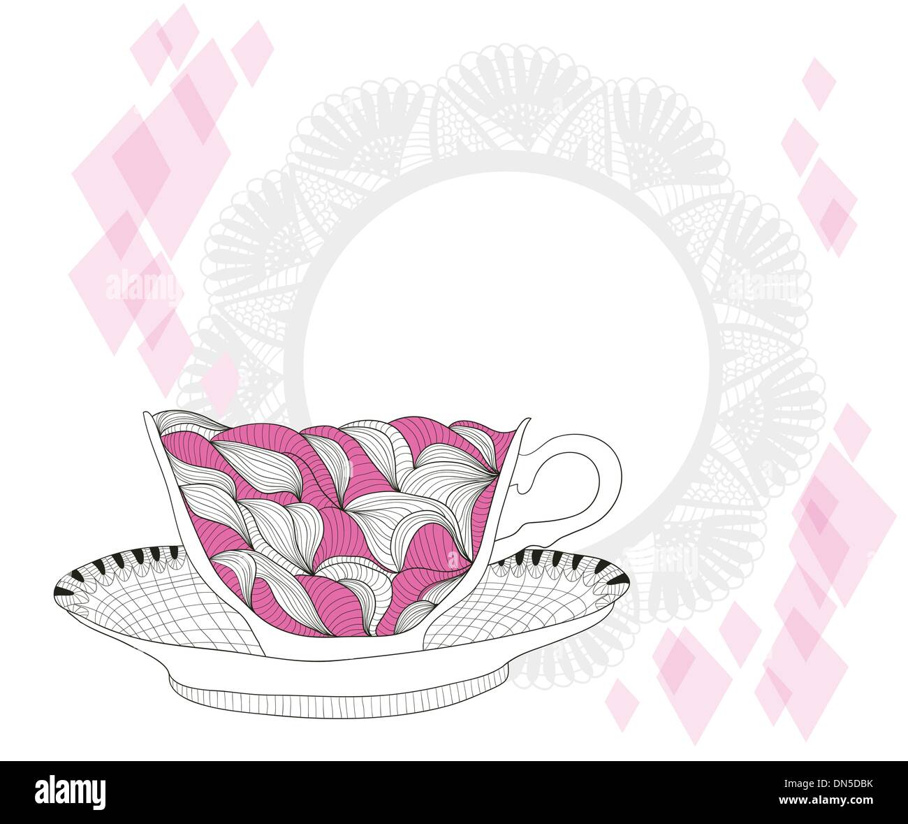 Kaffee und Tee-Becher mit abstrakten Doodle Muster. Tasse-Hintergrund. Stock Vektor