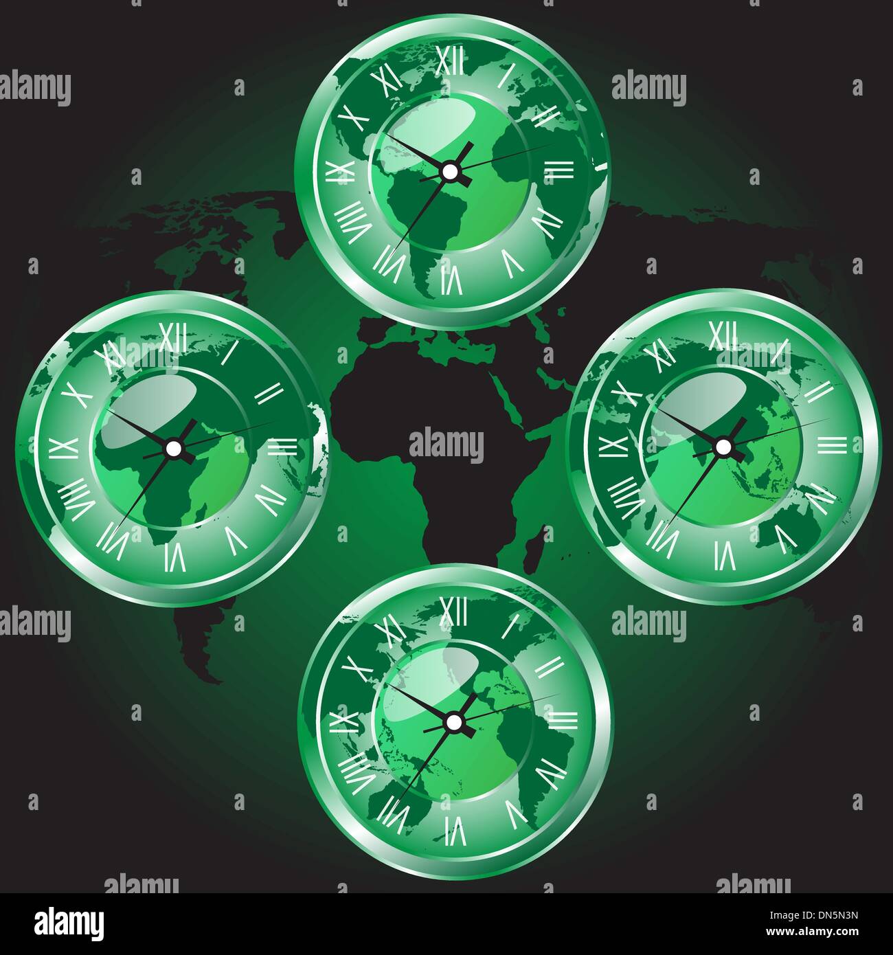 abstrakte Uhr und Karte der Welt-Vektor Stock Vektor