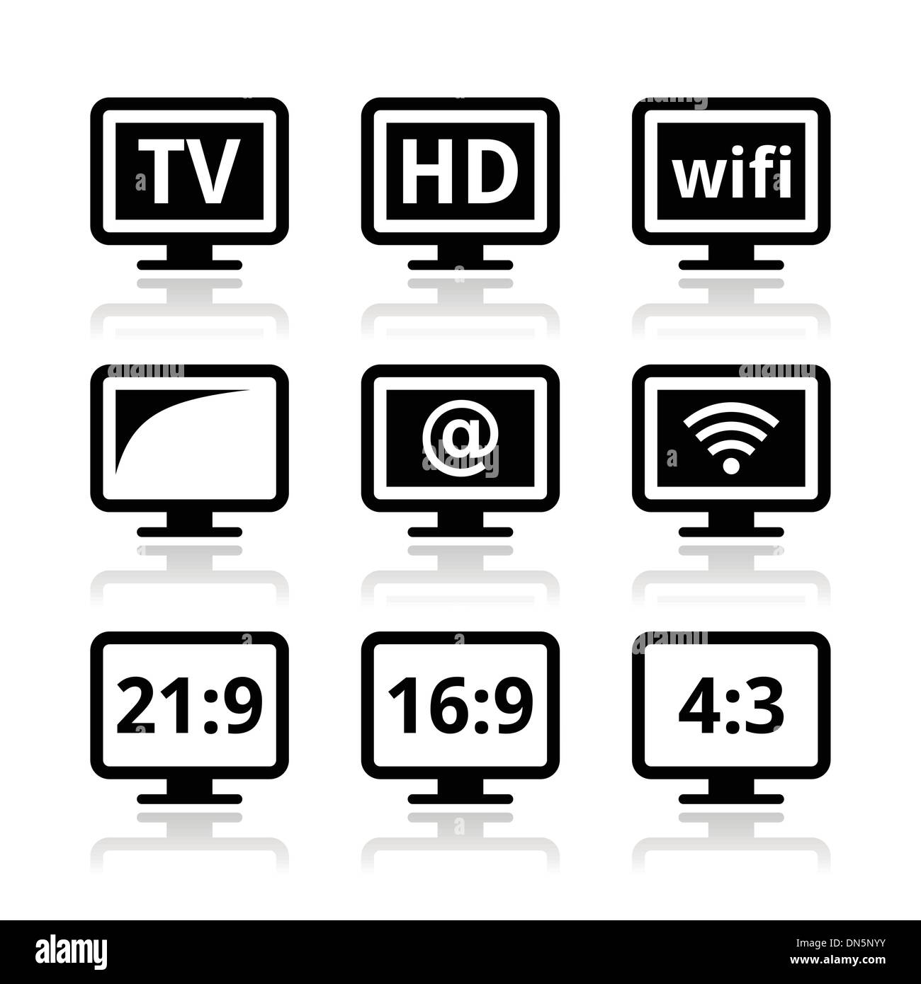TV-Monitor, Bildschirmsymbole festlegen Stock Vektor