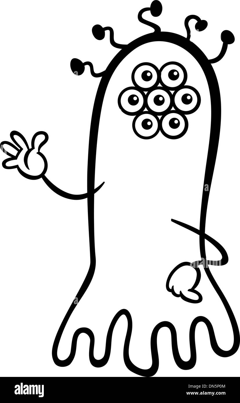 Alien cartoon illustration coloring page -Fotos und -Bildmaterial in