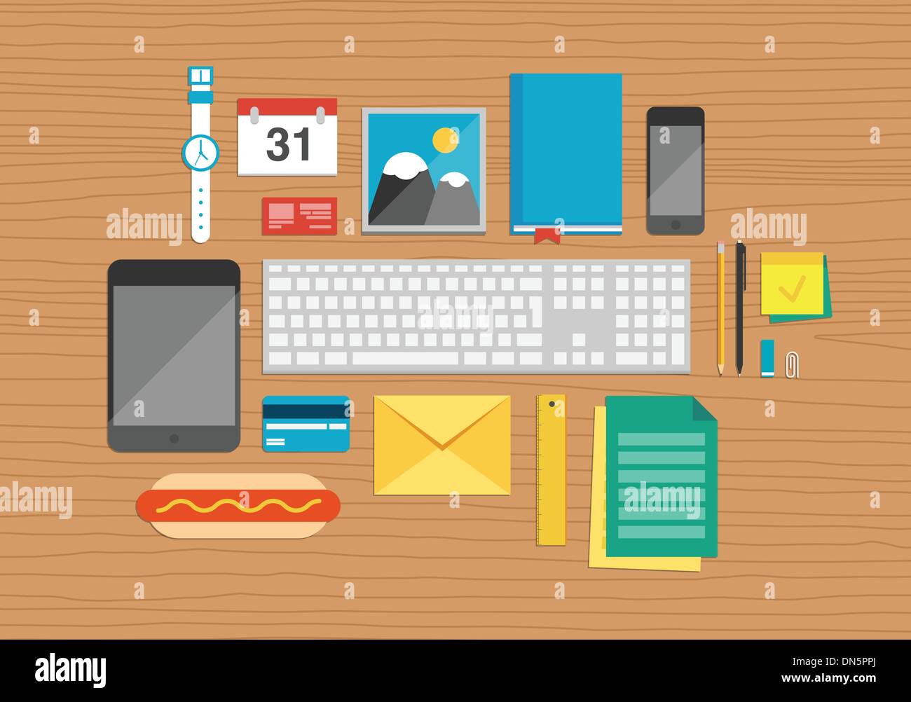 Office-Elemente auf Desktop-illustration Stock Vektor