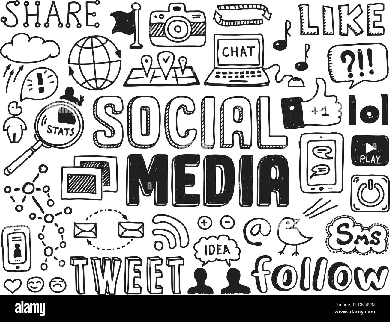 Social-Media-doodles Elemente Stock Vektor
