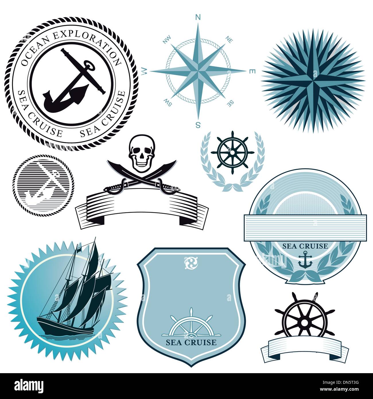 Symbole für Schiff und Meer Stock Vektor