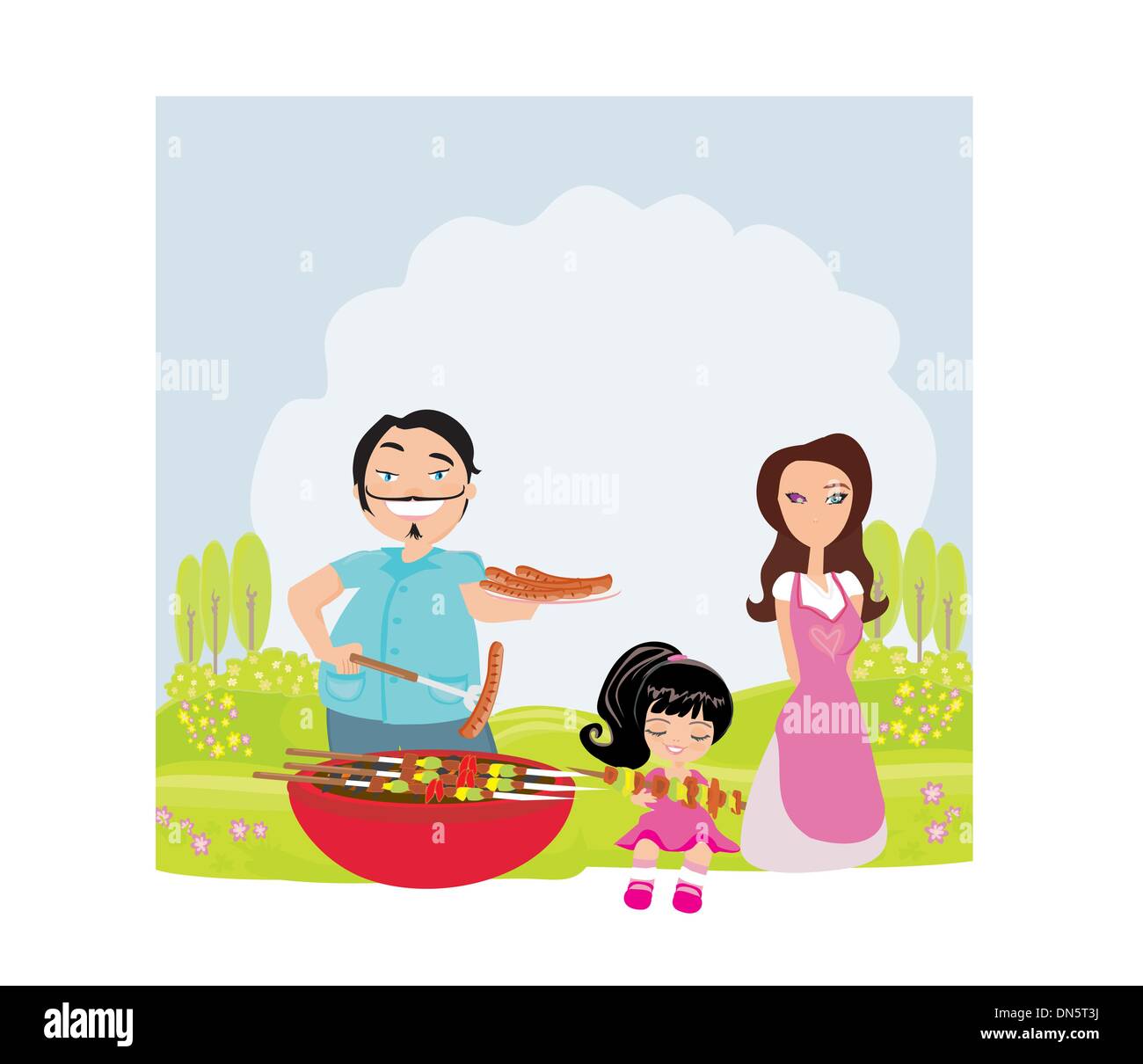 Eine Vektor-Illustration einer Familie mit einem Picknick in einem park Stock Vektor