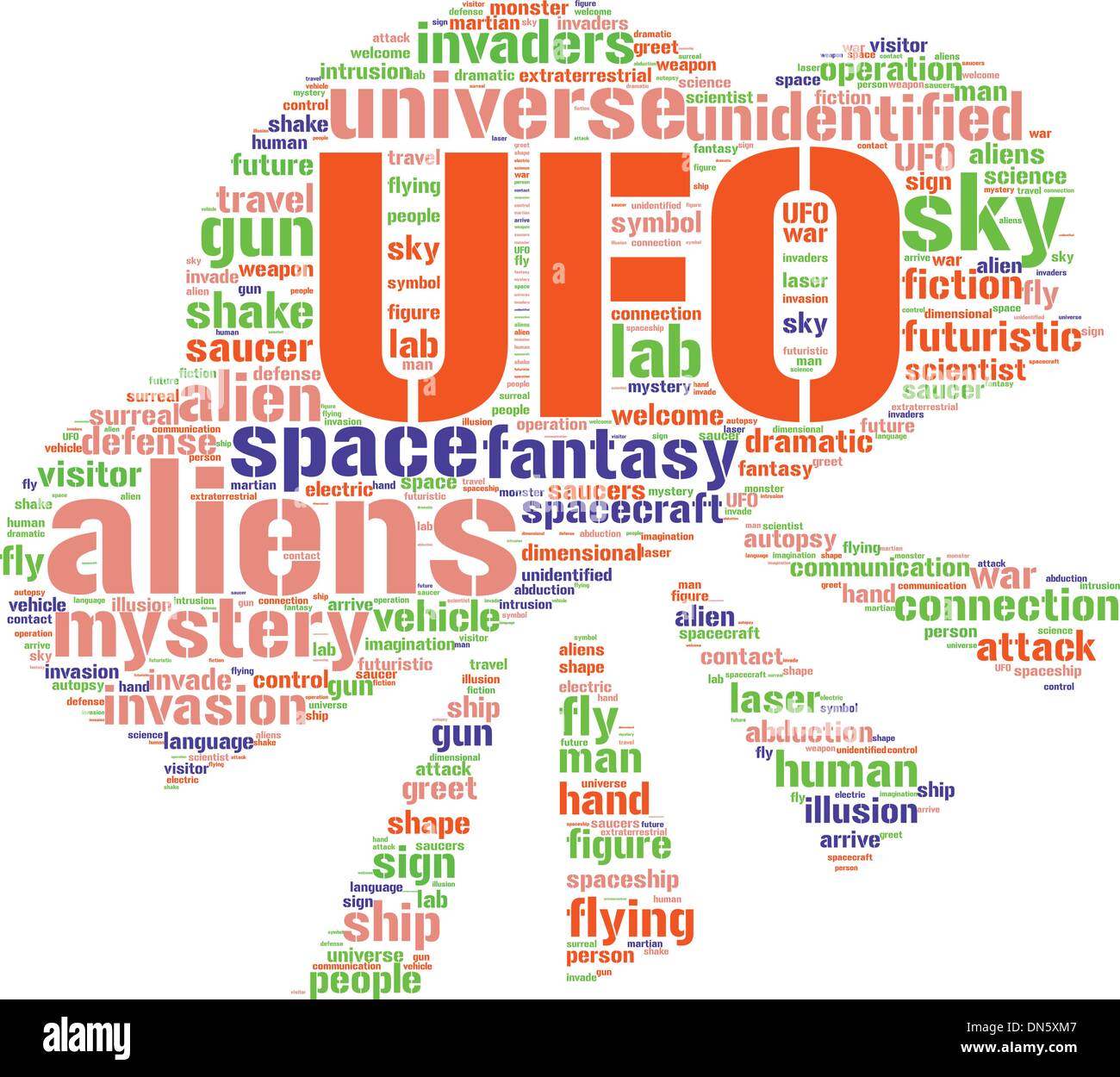 UFO-Zeichen-Tag-Cloud-Vektor-illustration Stock Vektor