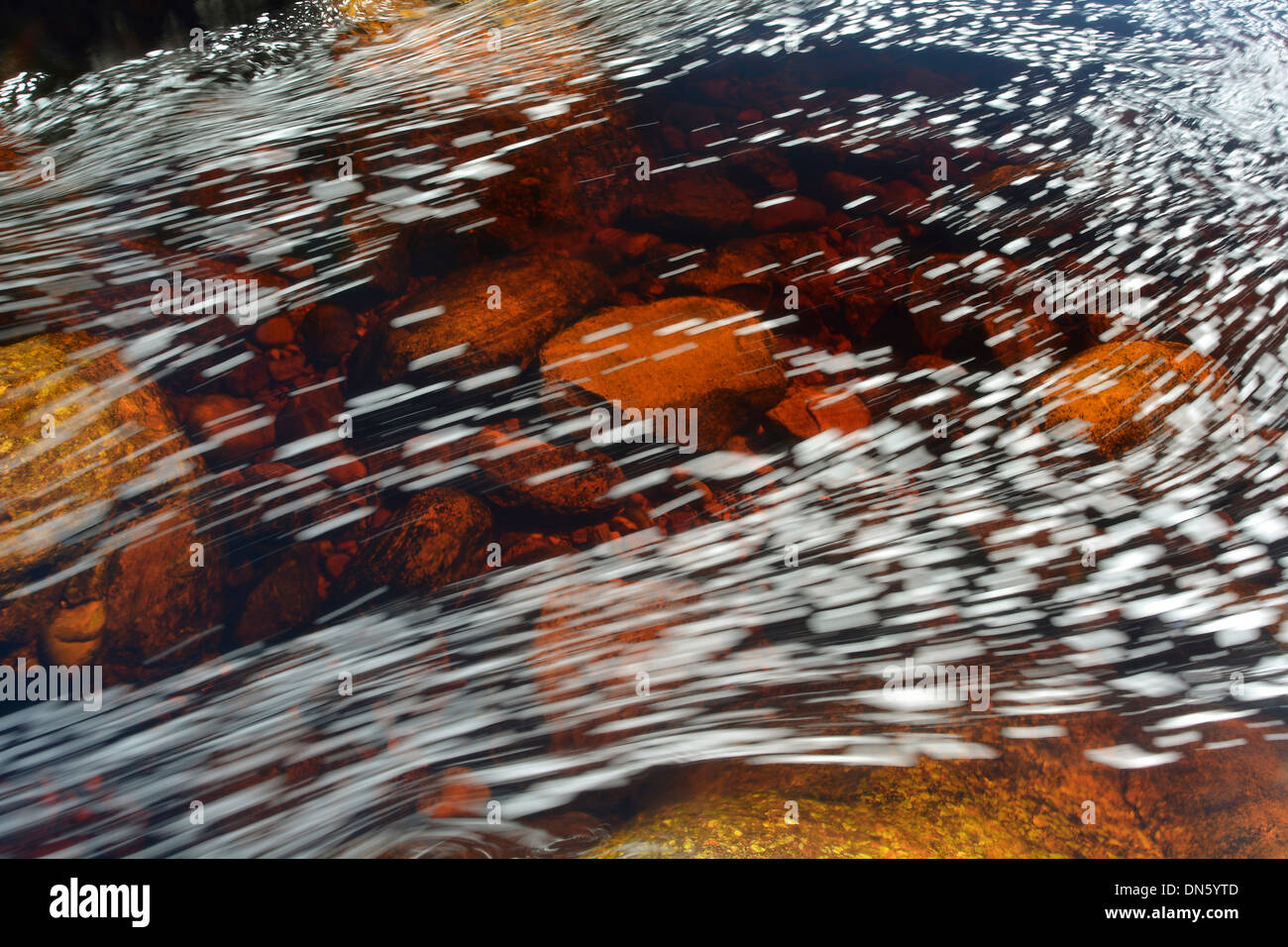Typische Schaumstrukturen auf dem schwarzen Wasser des Flusses, durch hohen Gehalt an gelösten Humin- und Fulvinsäuren, Chapada Diamantina Stockfoto