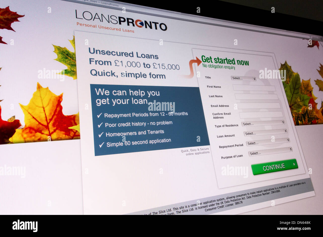 Screenshot der LoansPronto Website. Sie sind Zahltag Darlehen bieten kurzfristige Kredite mit hohen Zinsen. Stockfoto