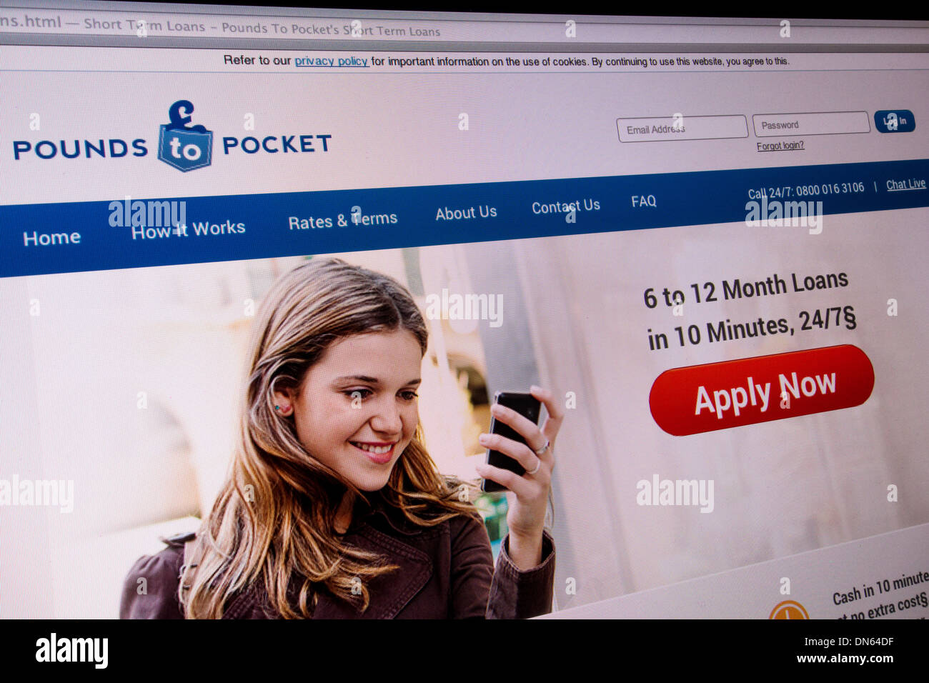 Screenshot der PoundsToPocket Website. Sie sind Zahltag Darlehen bieten kurzfristige Kredite mit hohen Zinsen. Stockfoto
