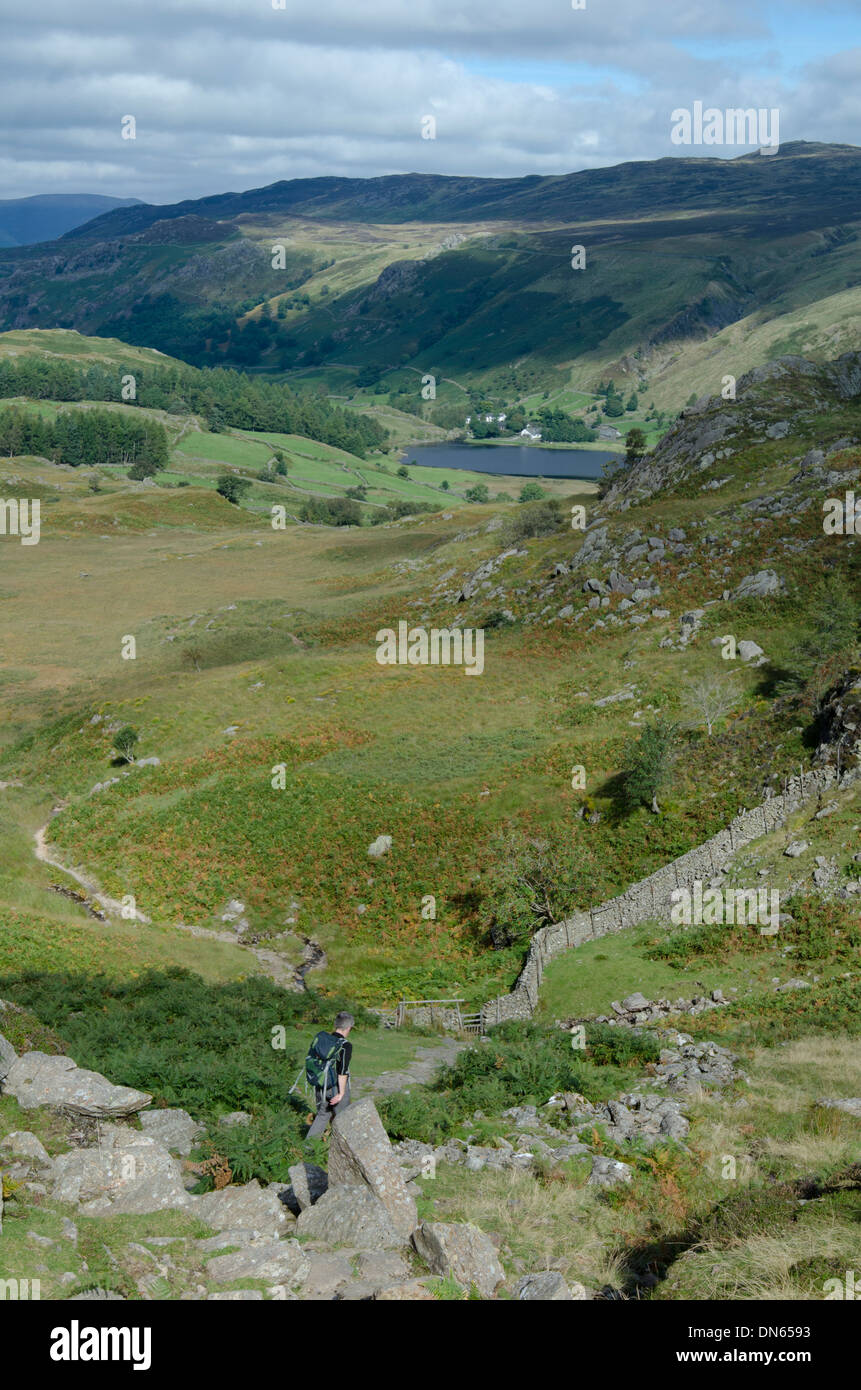 Fuß nach unten in Richtung Watendlath Tarn, Lake District, Cumbria, England Stockfoto