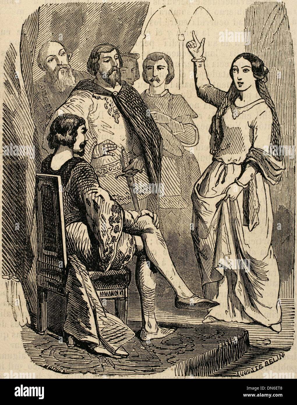 Jeanne d ' Arc (1412-1431) und Charles VII von Frankreich. Kupferstich von A. Belin. Stockfoto