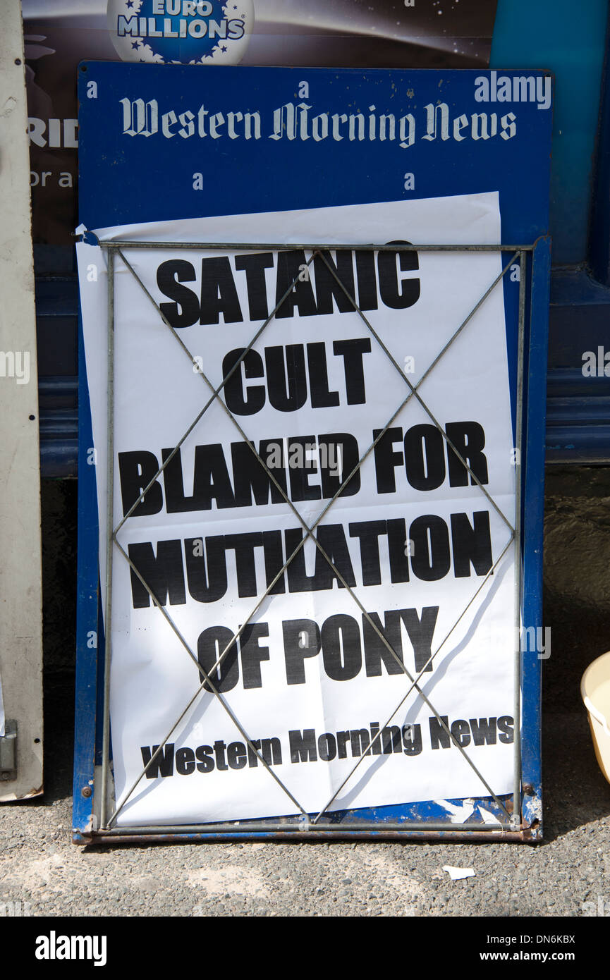 Satanischen Kult Pony Verstümmelung sensationelle Überschrift Stockfoto