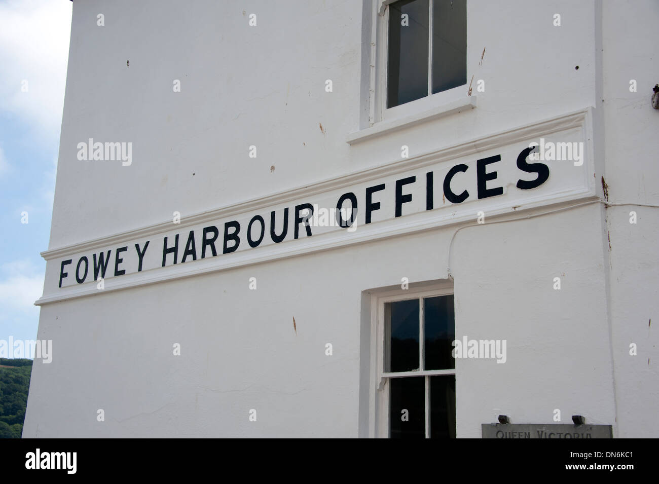 Fowey Hafen Büros Office Zeichen Cornwall UK Stockfoto