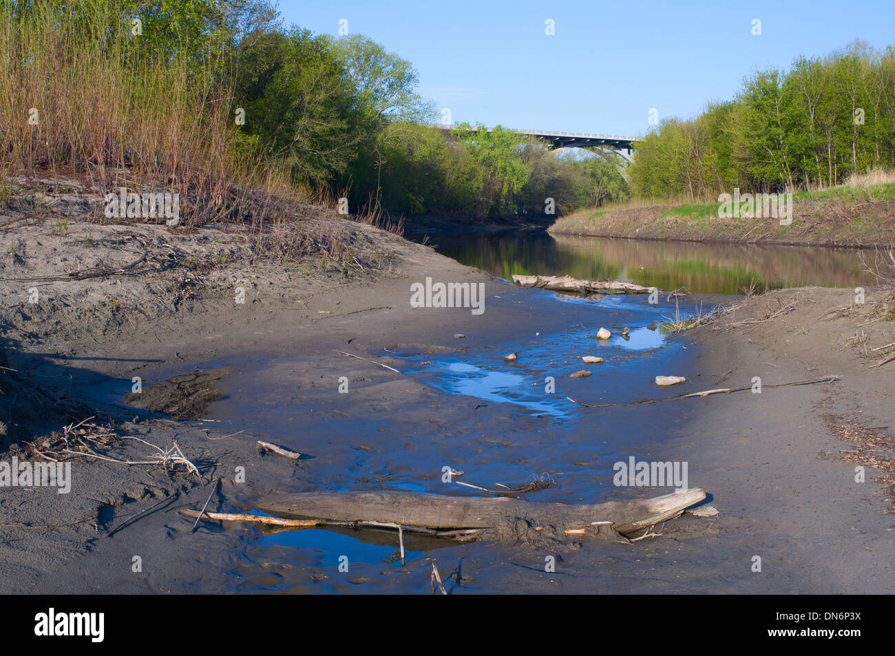 Minnesota Fluss und Wäldern entlang Banken in Fort Snelling State Park Stockfoto