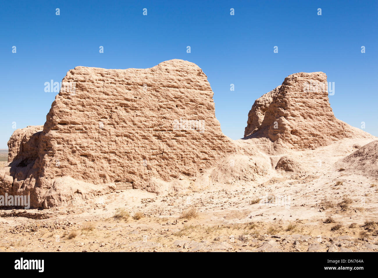 Eine alte Mauer Ayaz Kala Festung 1, Ayaz Kala, Choresm, Usbekistan Stockfoto
