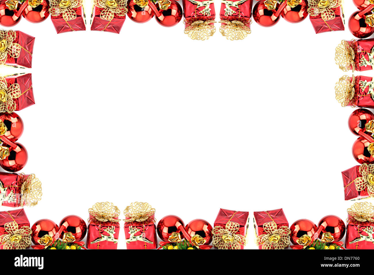Rahmen für Silvester und Weihnachten auf weißem Hintergrund. Stockfoto