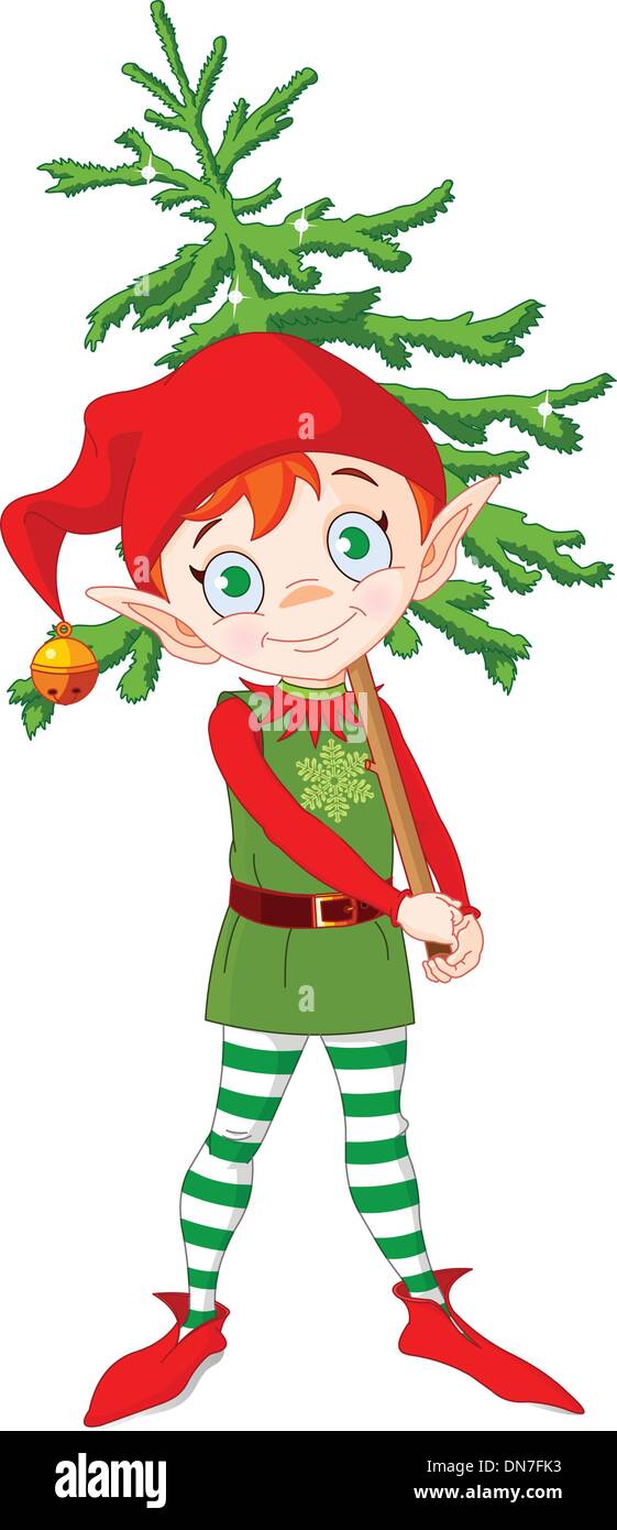 Elf und Baum Stock Vektor
