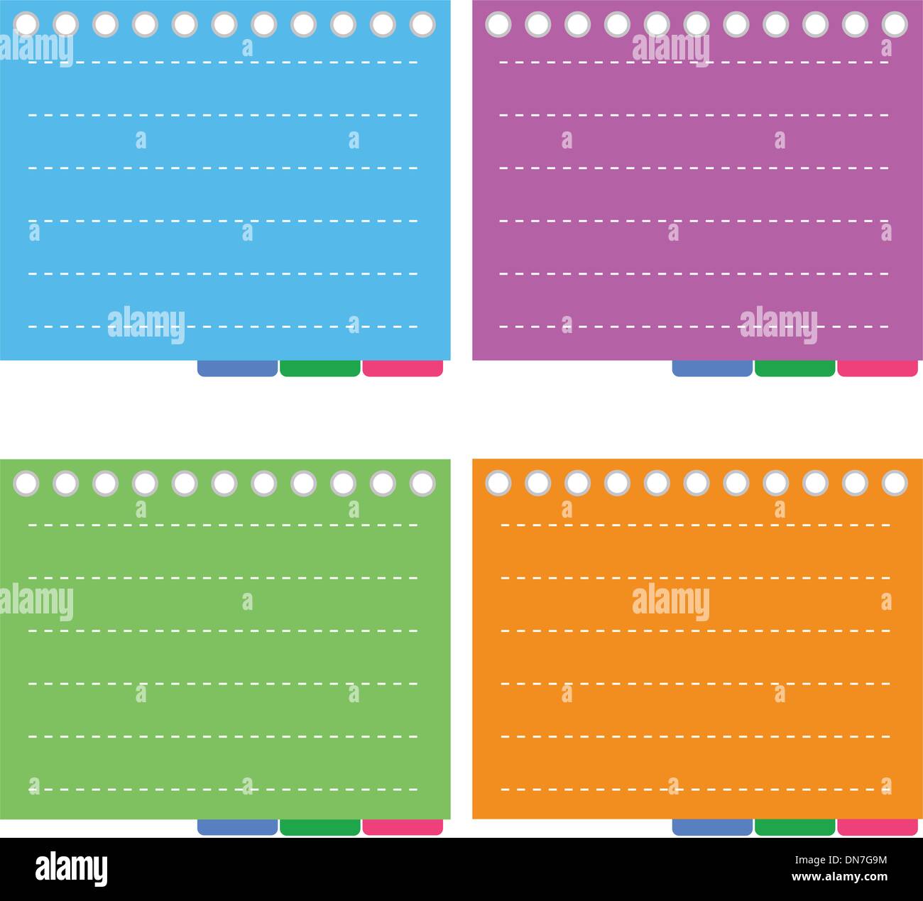 Vier Farben ausgekleidet Spirale Notepad Papiere mit Tabs Stock Vektor