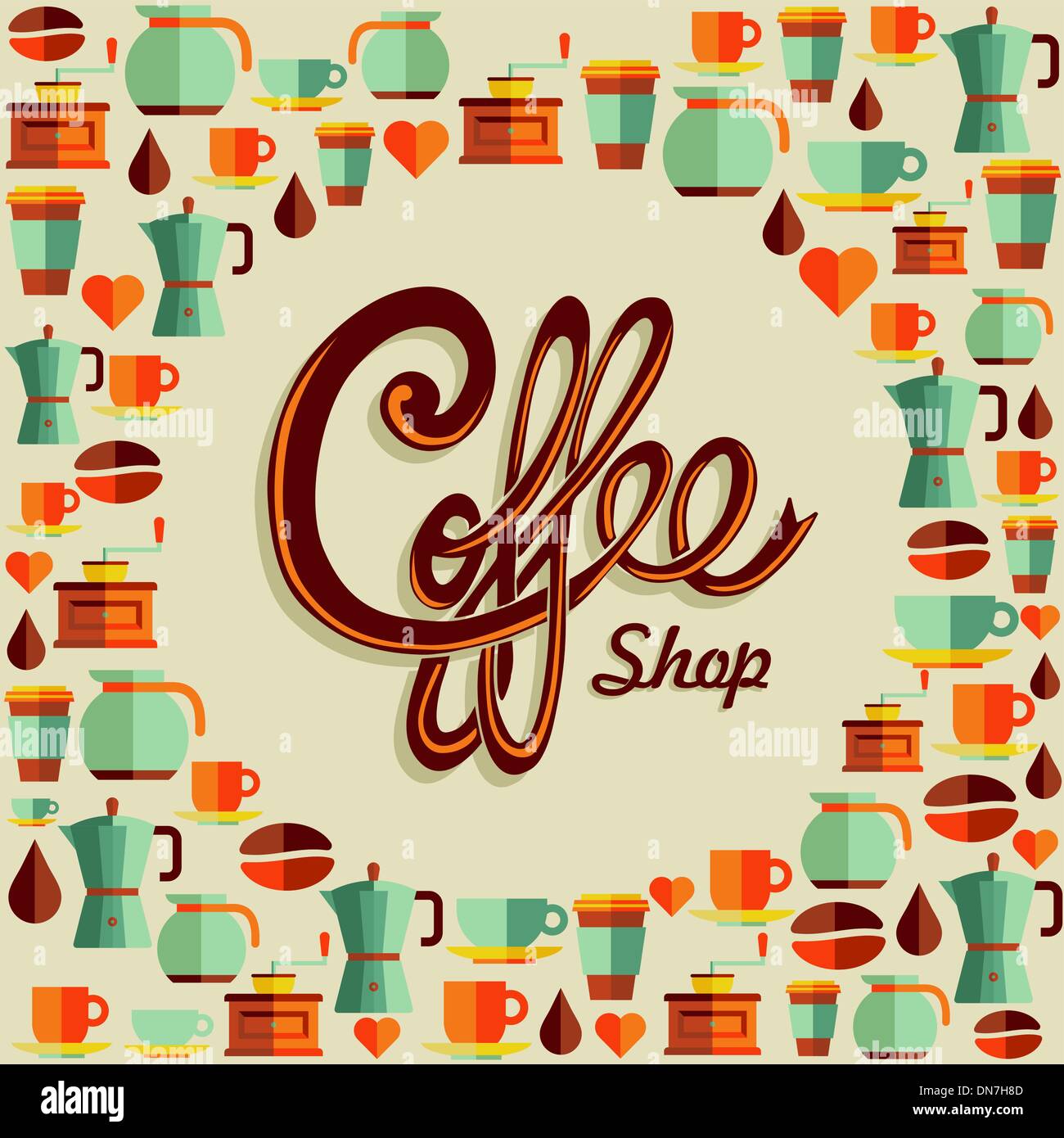 Kaffee flachen Symbol Plakat illustration Stock Vektor