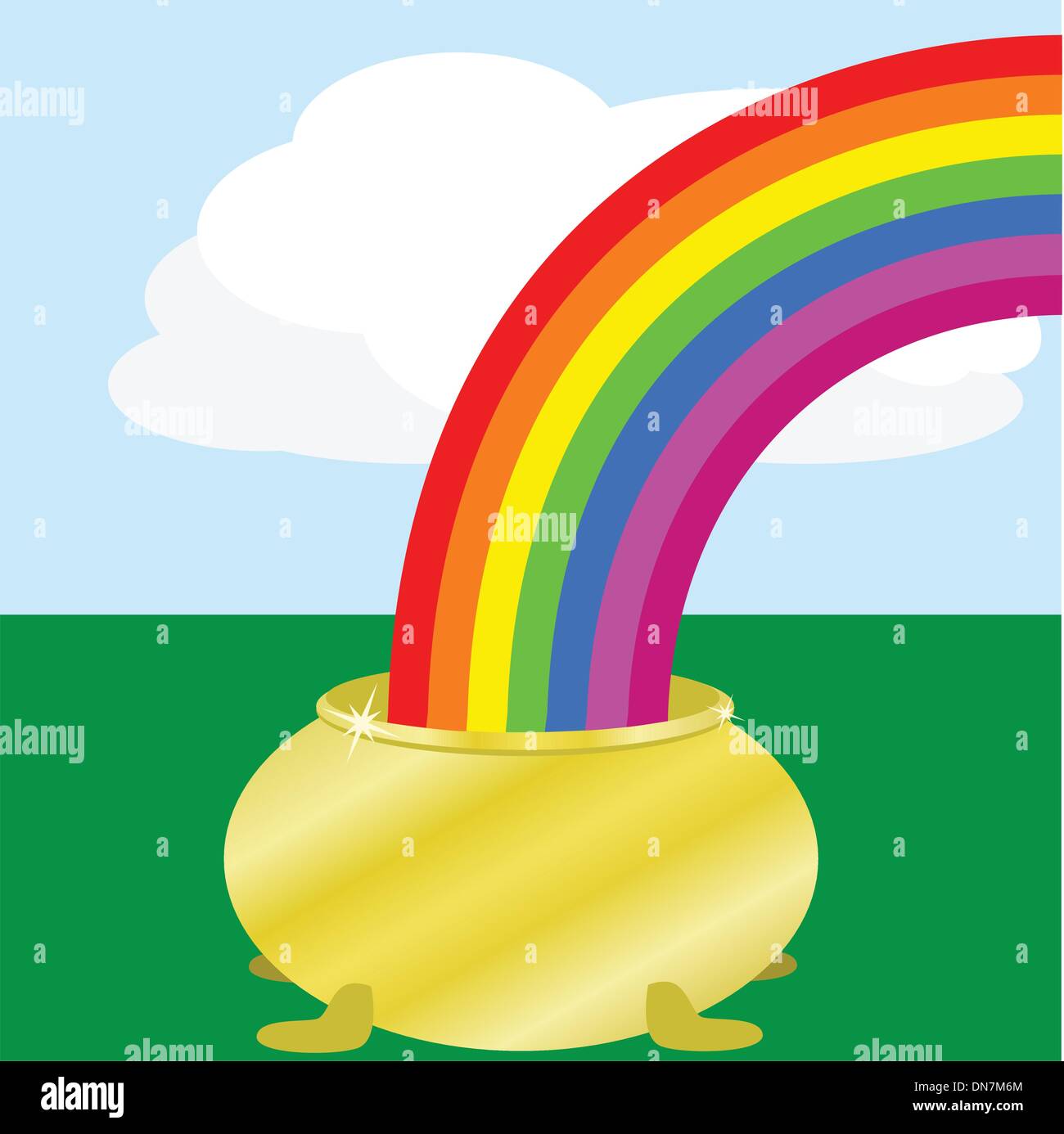 Regenbogen und goldne Topf auf einem Feld Stock Vektor