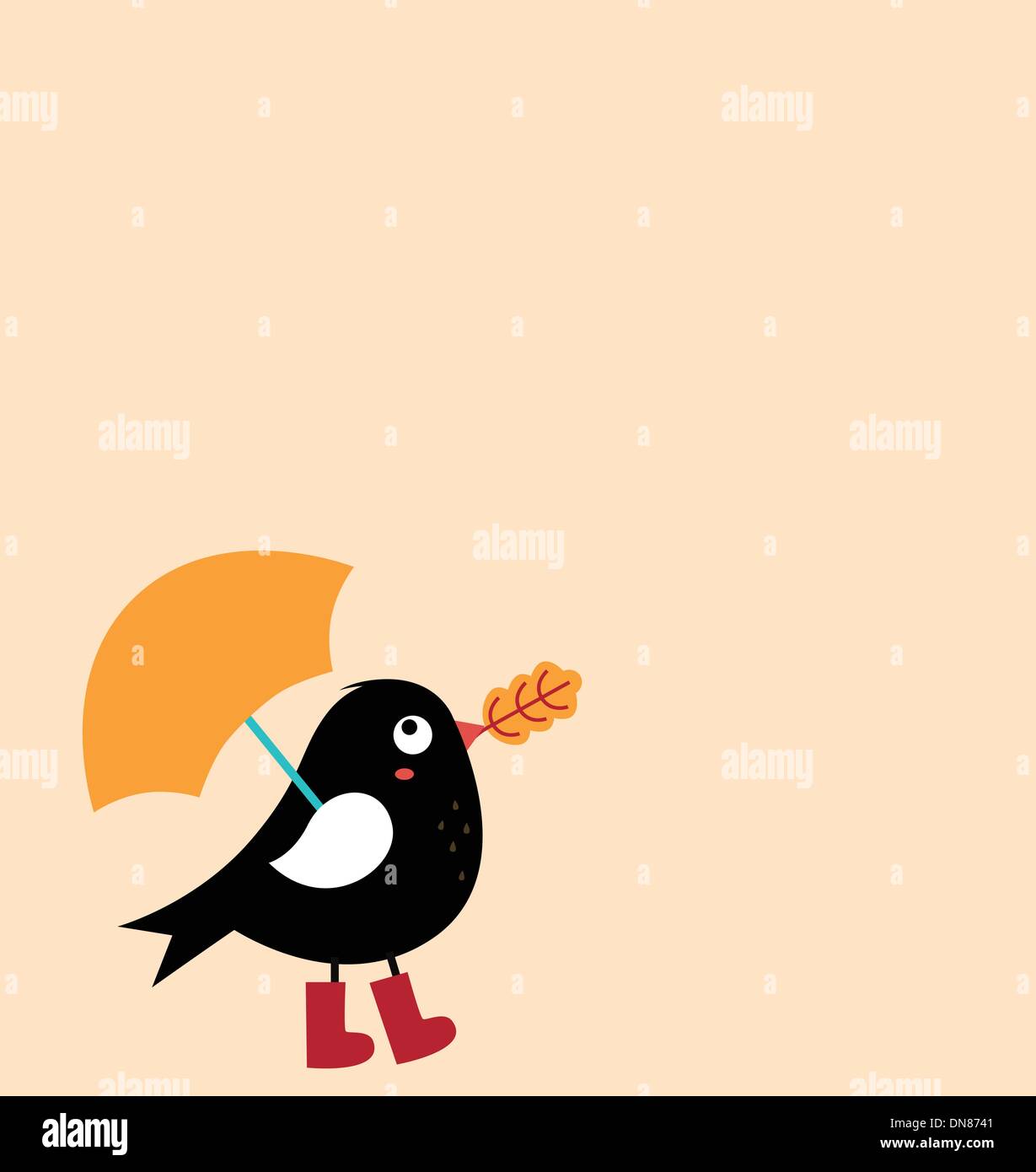 Niedliche herbstliche Grusskarte mit Cartoon Vogel (Vektor) Stock Vektor