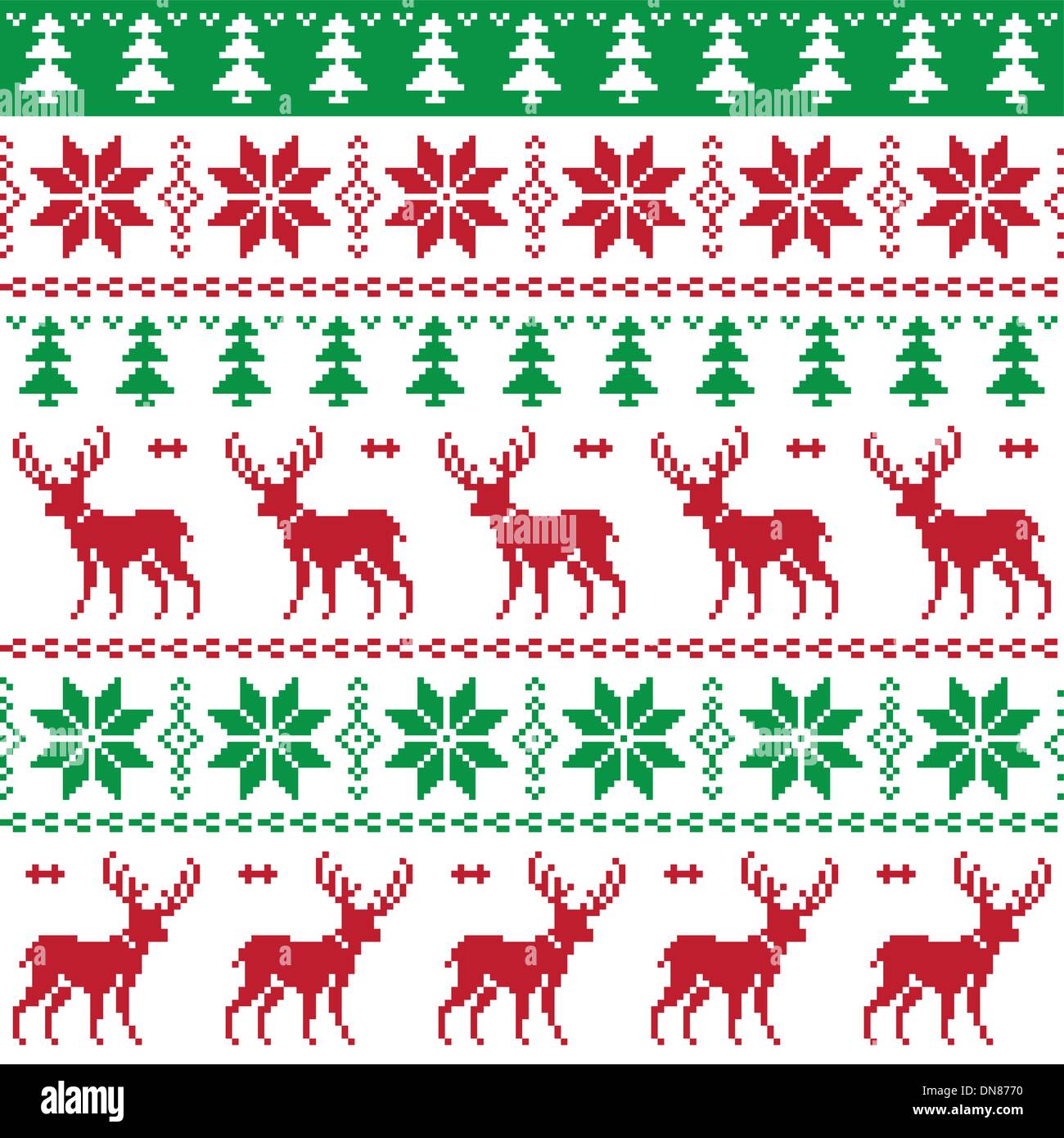 Nordische Musterdesign mit Rehen und Weihnachtsbaum Stock Vektor
