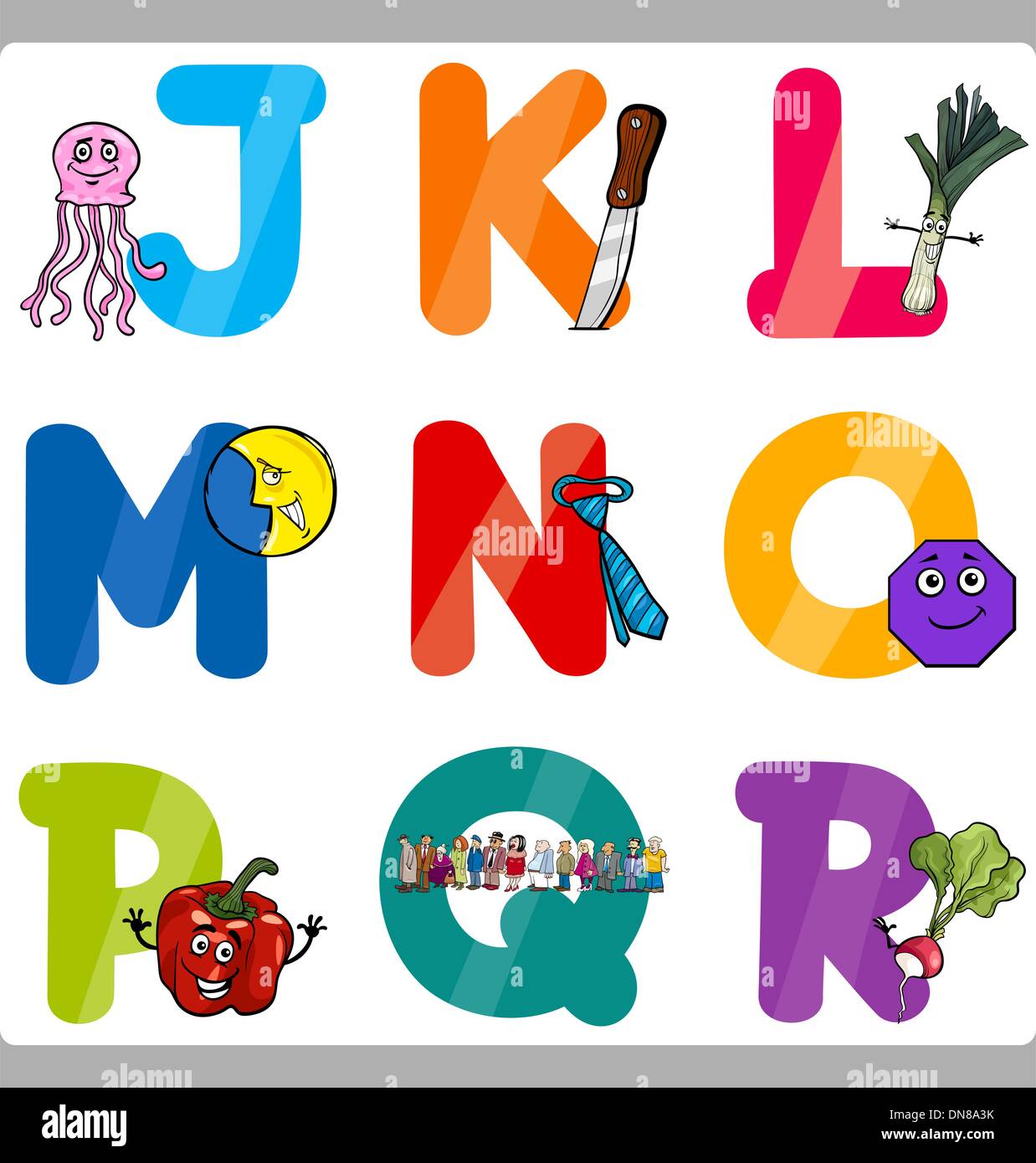 Bildung Cartoon Alphabet Buchstaben für Kinder Stock Vektor