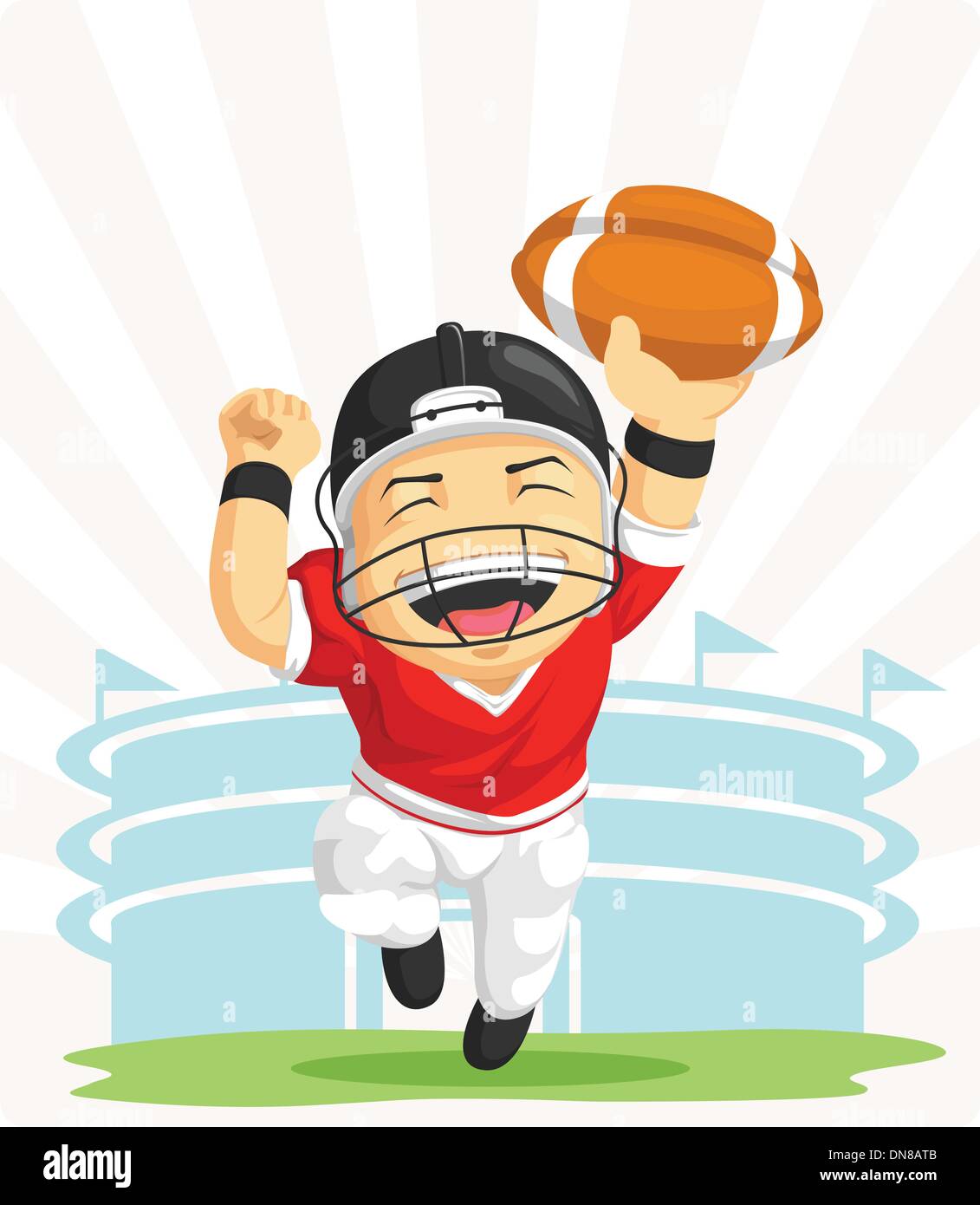 Karikatur von glücklich, US-amerikanischer Footballspieler Stock Vektor