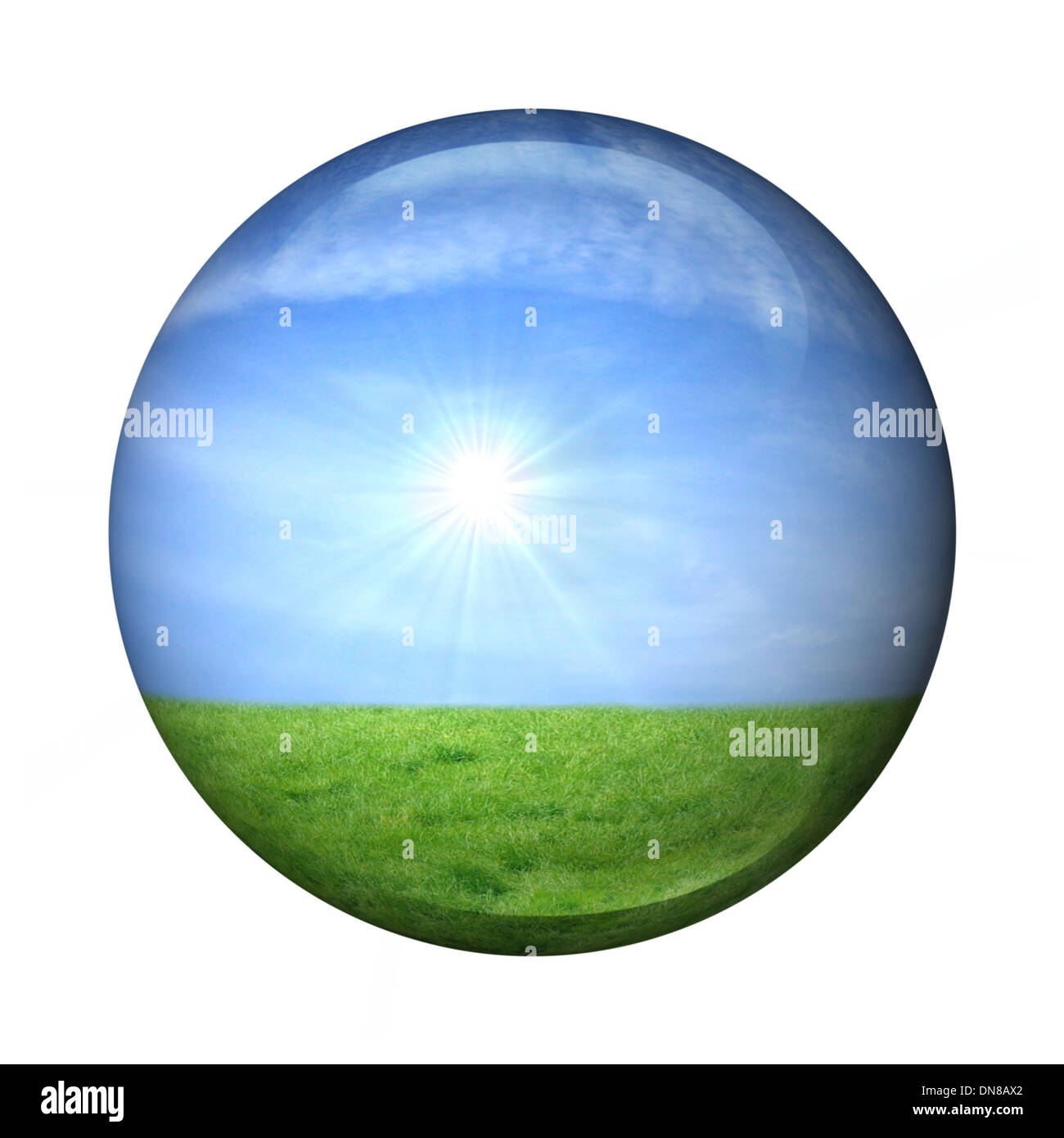 grün blau klar Ball auf weißem Hintergrund Stockfoto