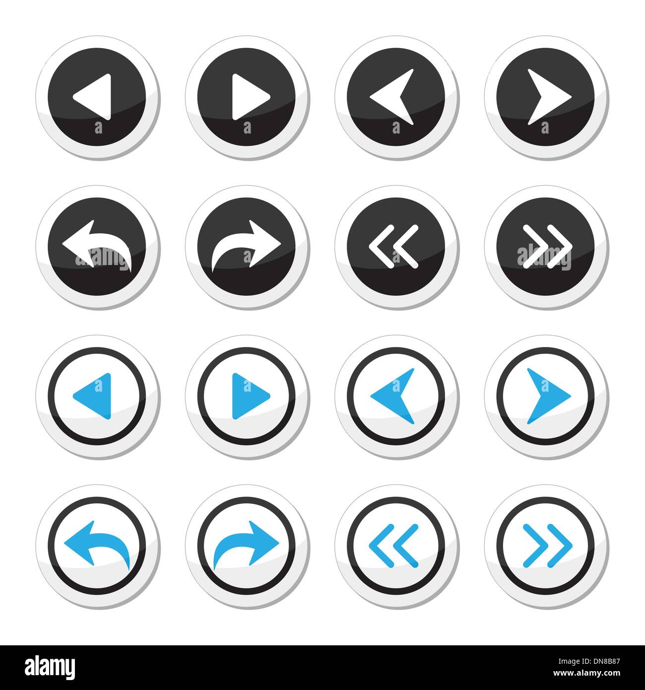 Nächsten, vorherigen Pfeile Runde Icons set Stock Vektor