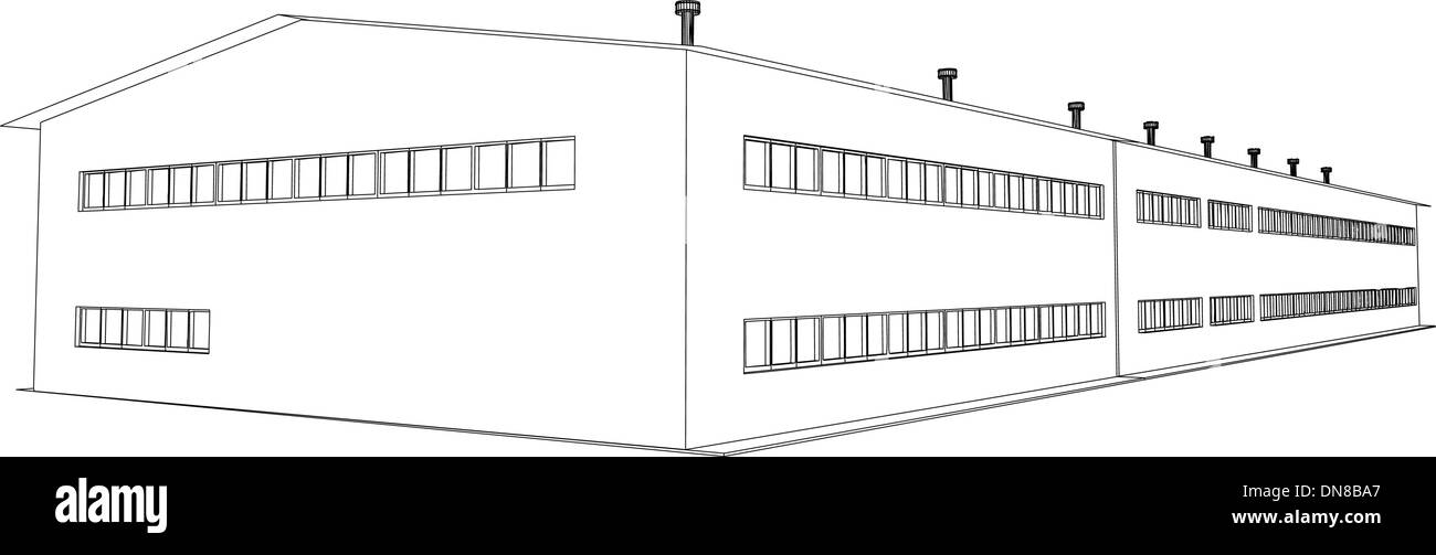 Wire-frame Industrial Building Stock Vektor