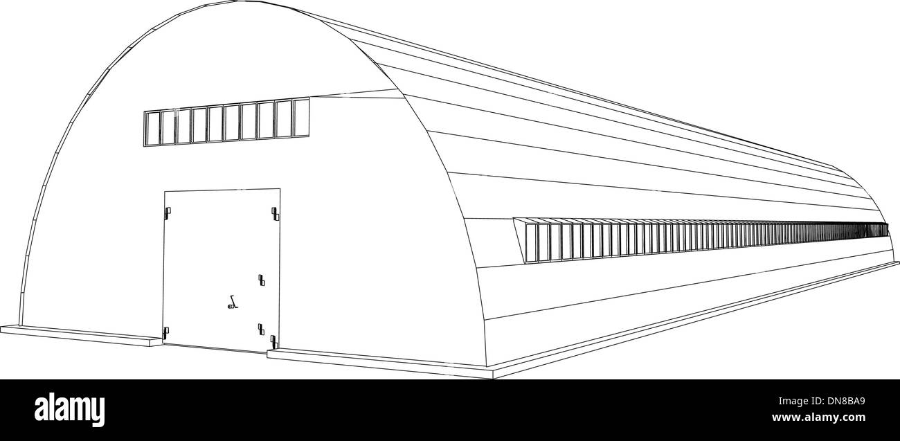 Wire-frame Industrial Building Stock Vektor