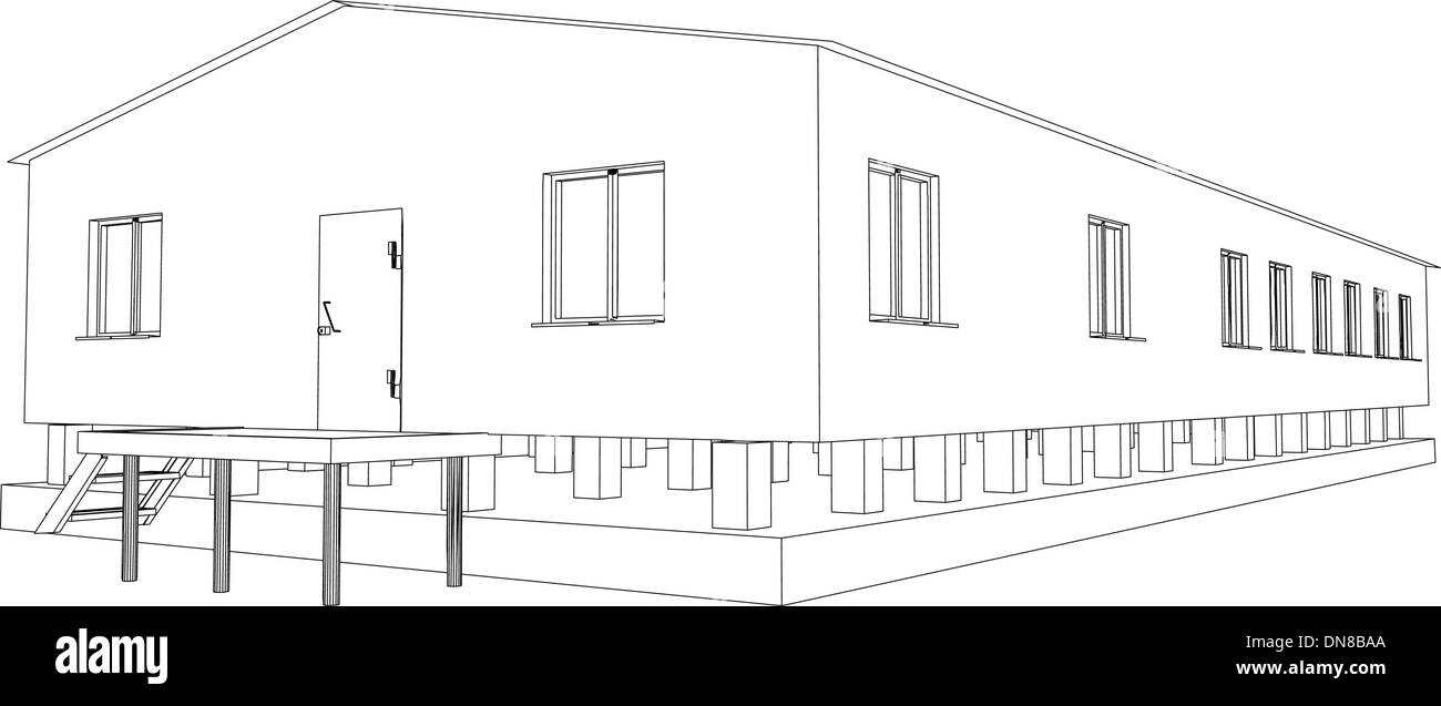 Wire-frame Industrial Building Stock Vektor