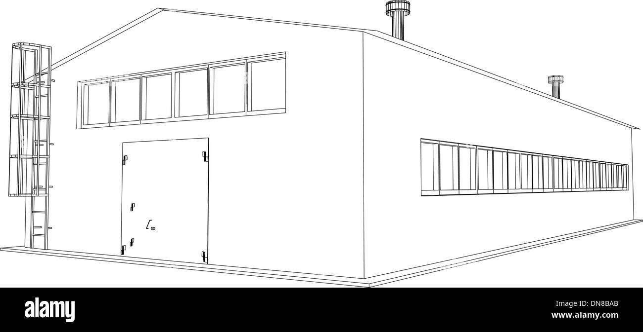 Wire-frame Industrial Building Stock Vektor