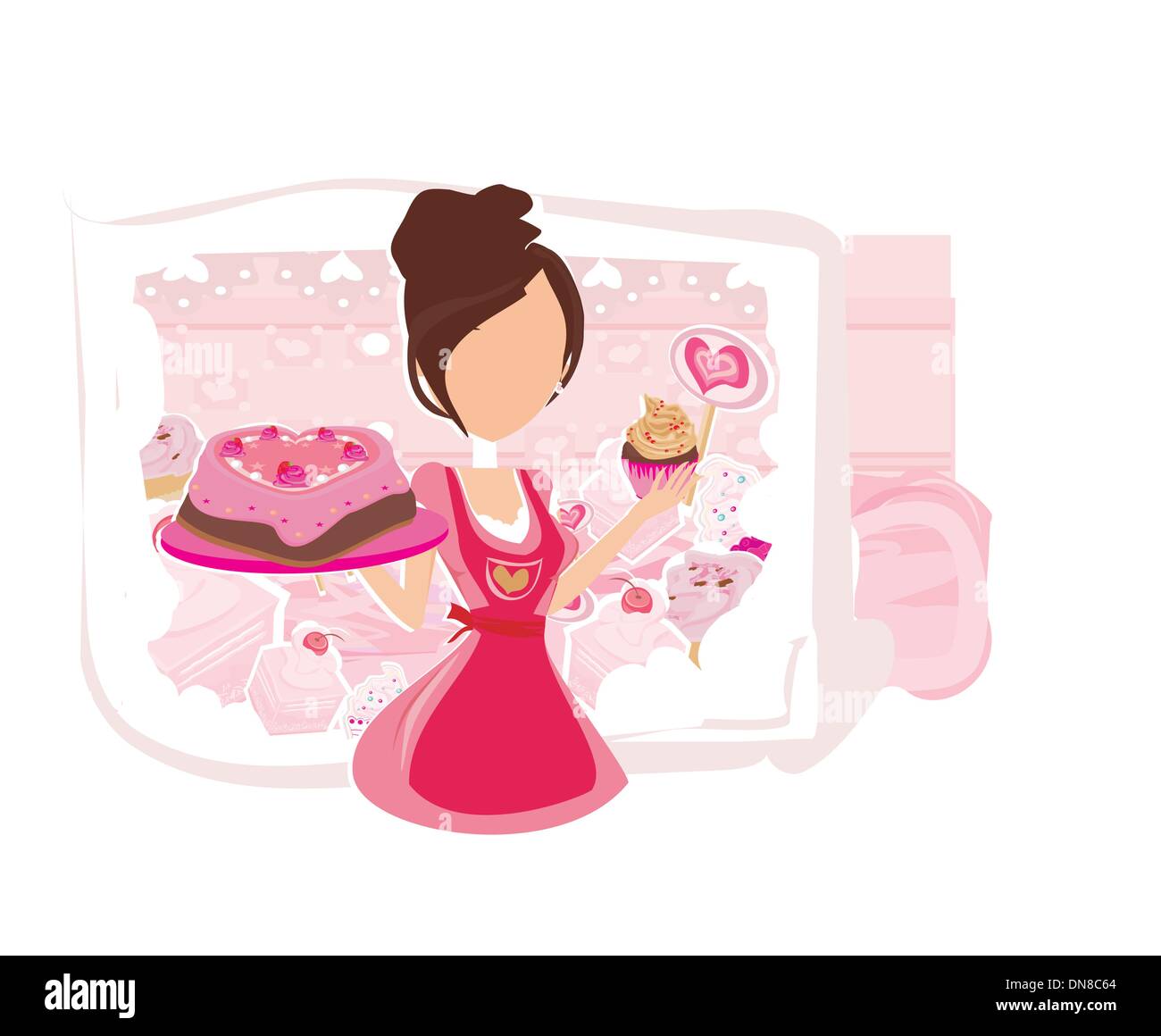 Verkäuferin Portion Schokolade Kuchen Stock Vektor